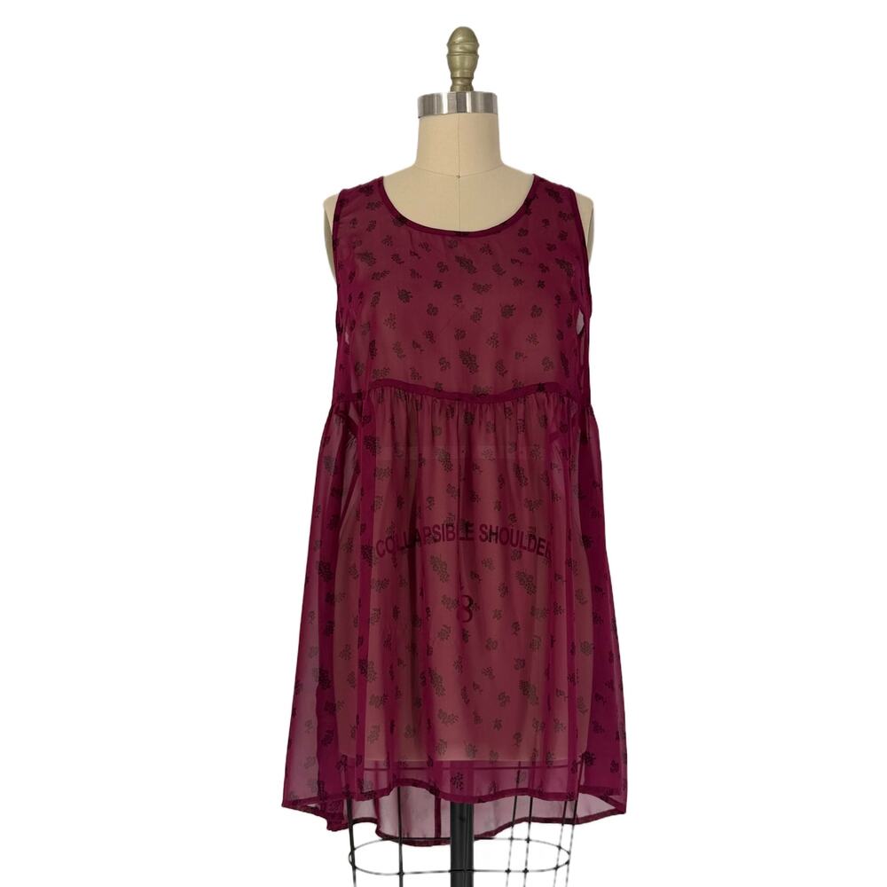NEW BONGO Tie Back Tunic Tank Mini Dress size XL Sheer Floral Vtg Y2K Open Back